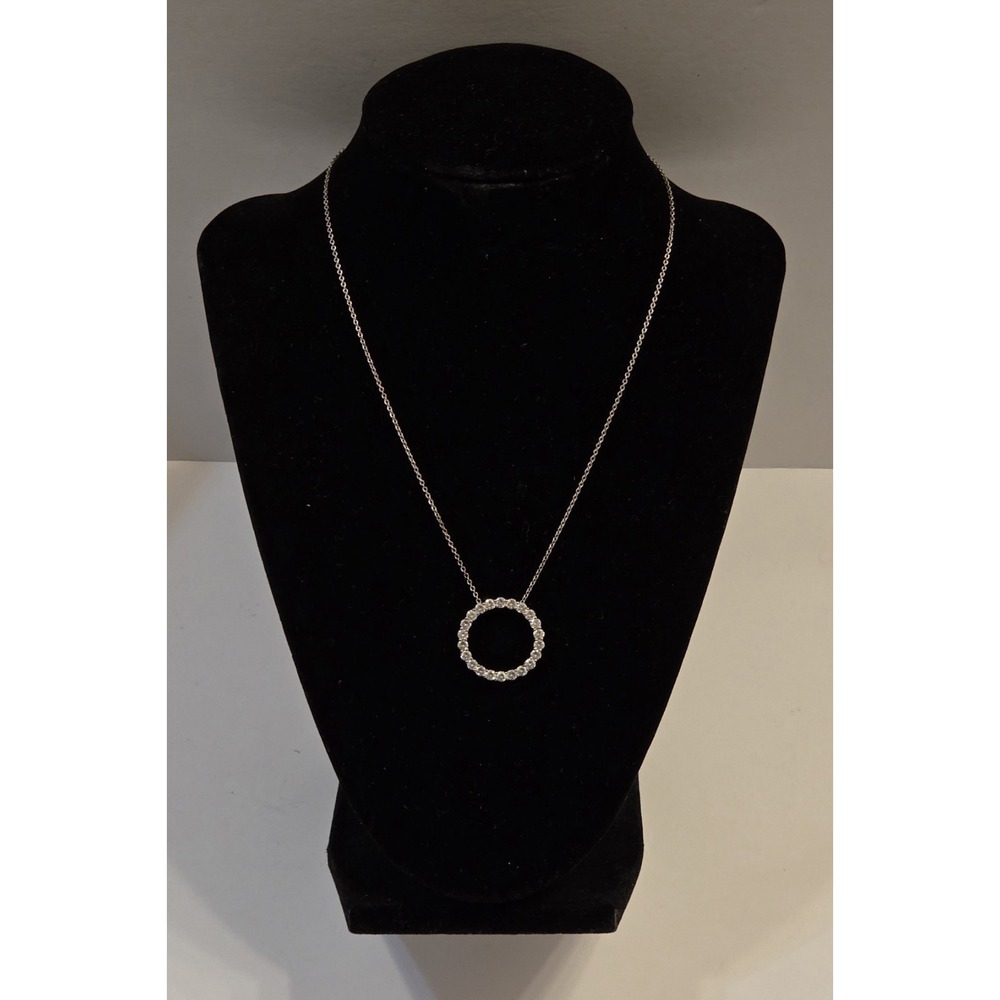 Vintage Sterling Silver Pavé Round Pendant Necklace 16-18"